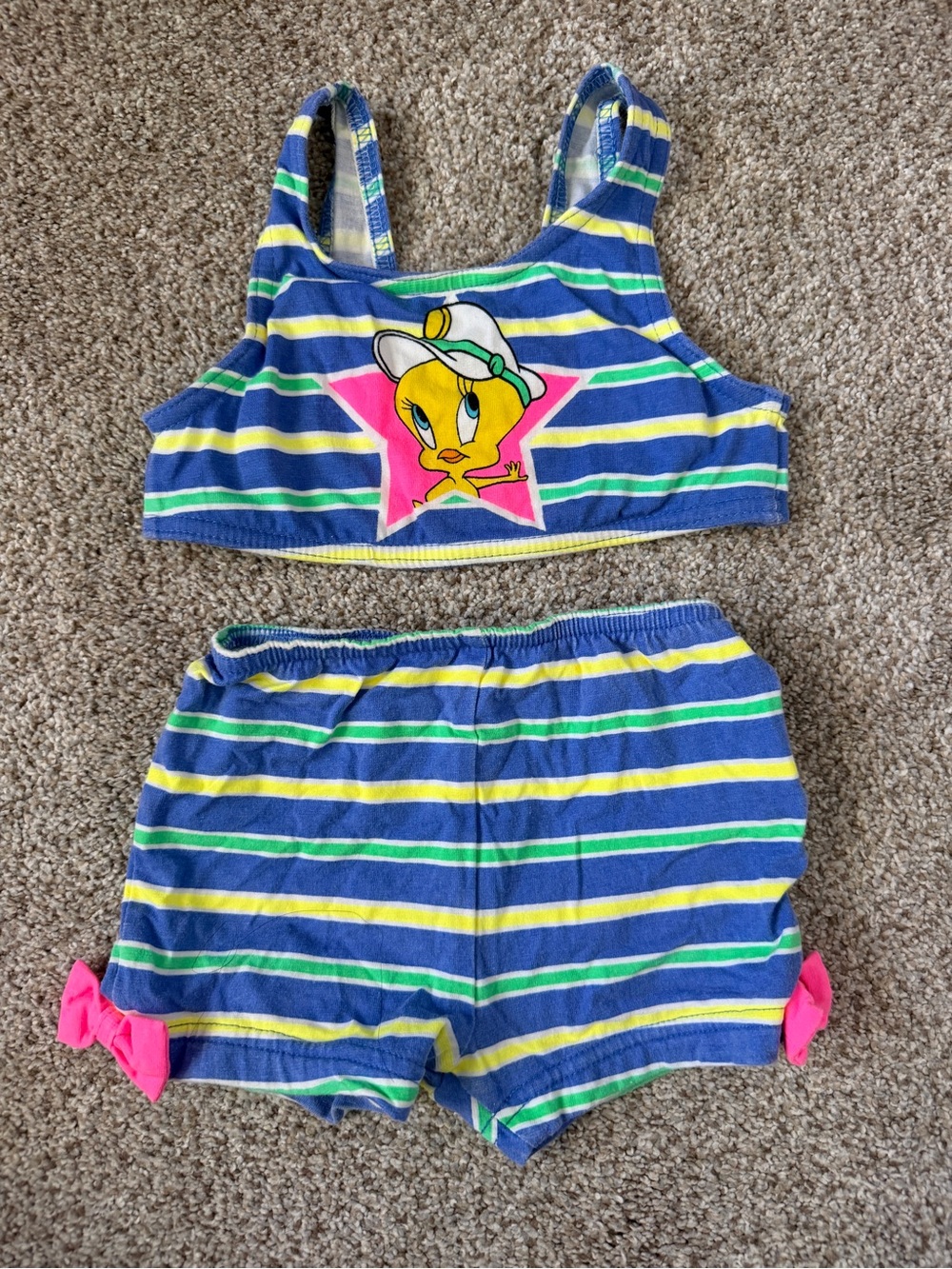1998 Vintage Tweety Bird Looney Tunes Swimsuit 2pc Set 3T Girls 90s
